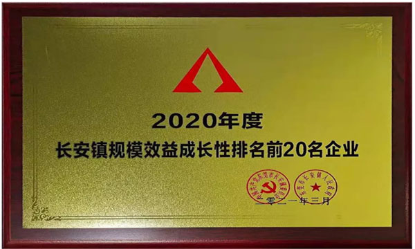B体育荣获“2020年度长安镇规模效益成长性排名前20名企业”