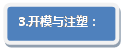 流程图: 可选过程: 3.开模与注塑：
